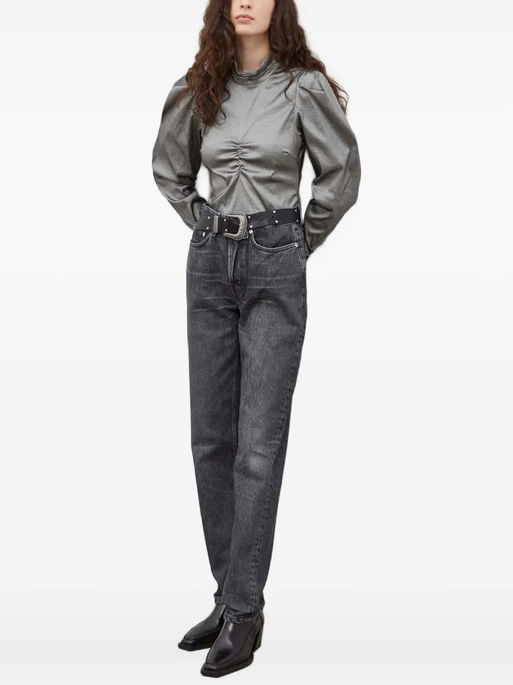 Gestuz ruched puff-sleeve top | Grey | Image 1
