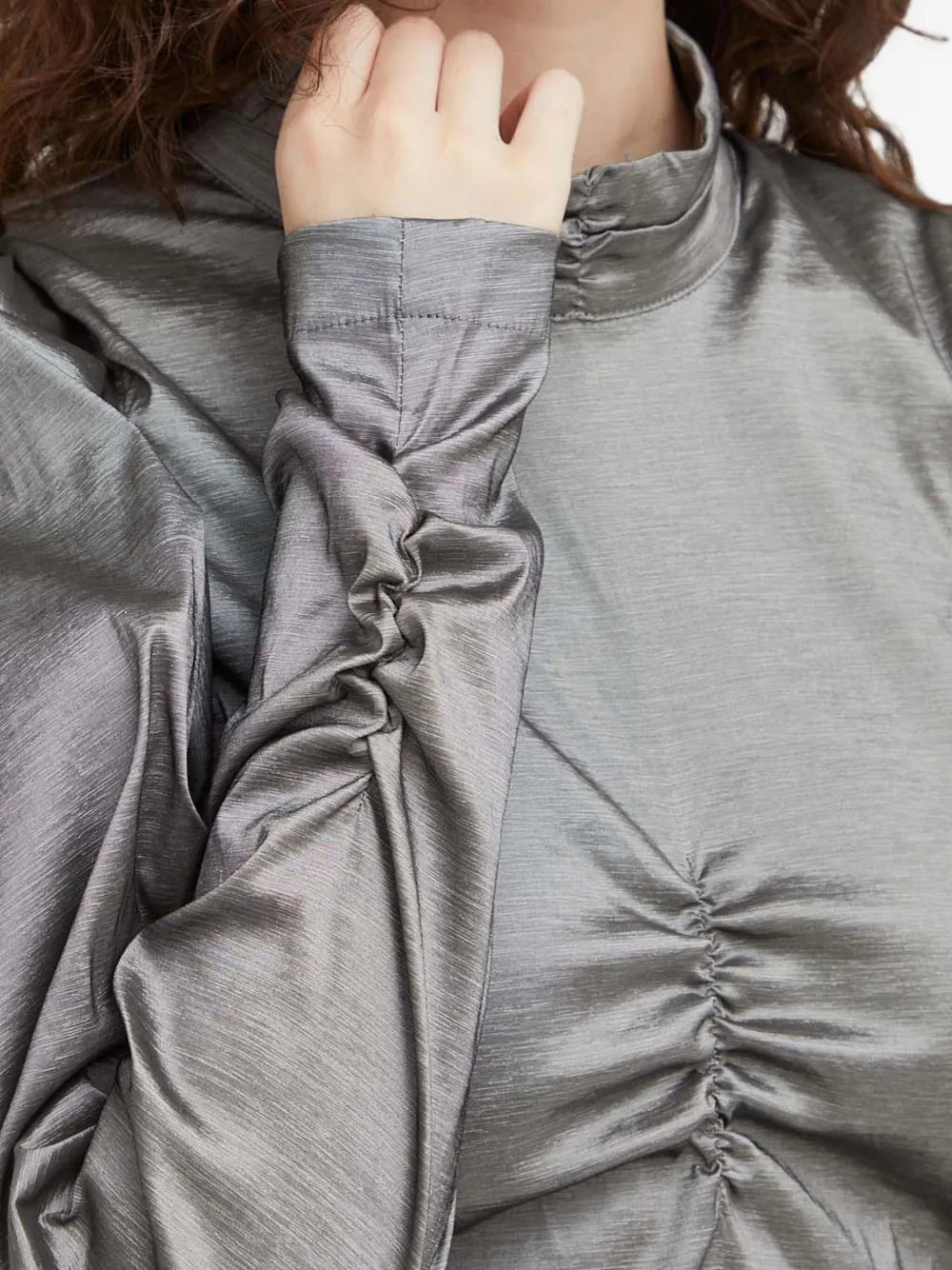 Gestuz Ruched Puff-sleeve Top In Gray