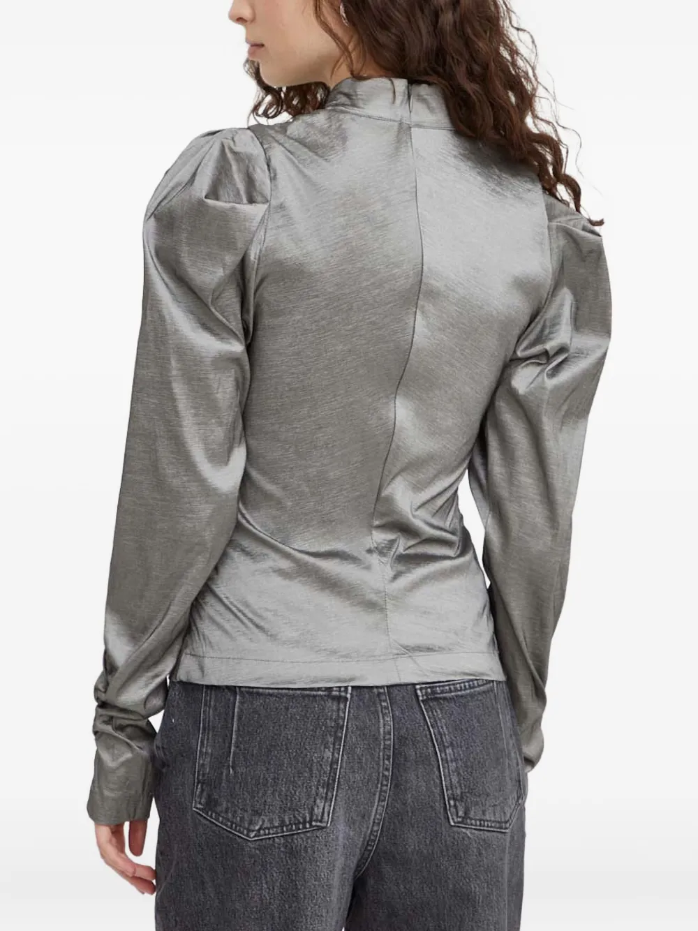 Gestuz ruched puff-sleeve top - Grijs