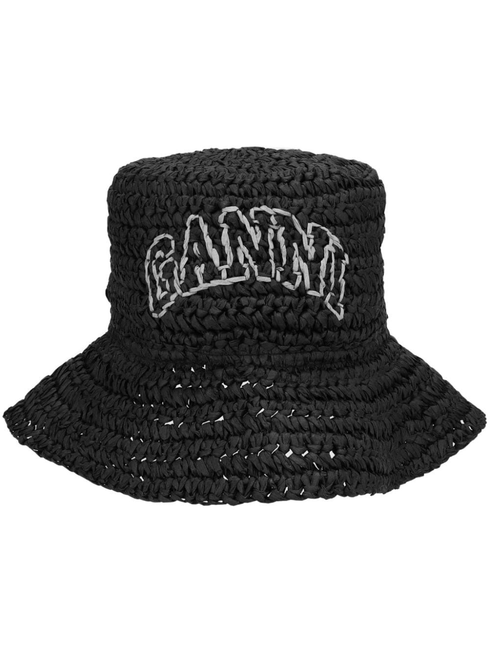 GANNI Raffia hoed met geborduurd logo Zwart