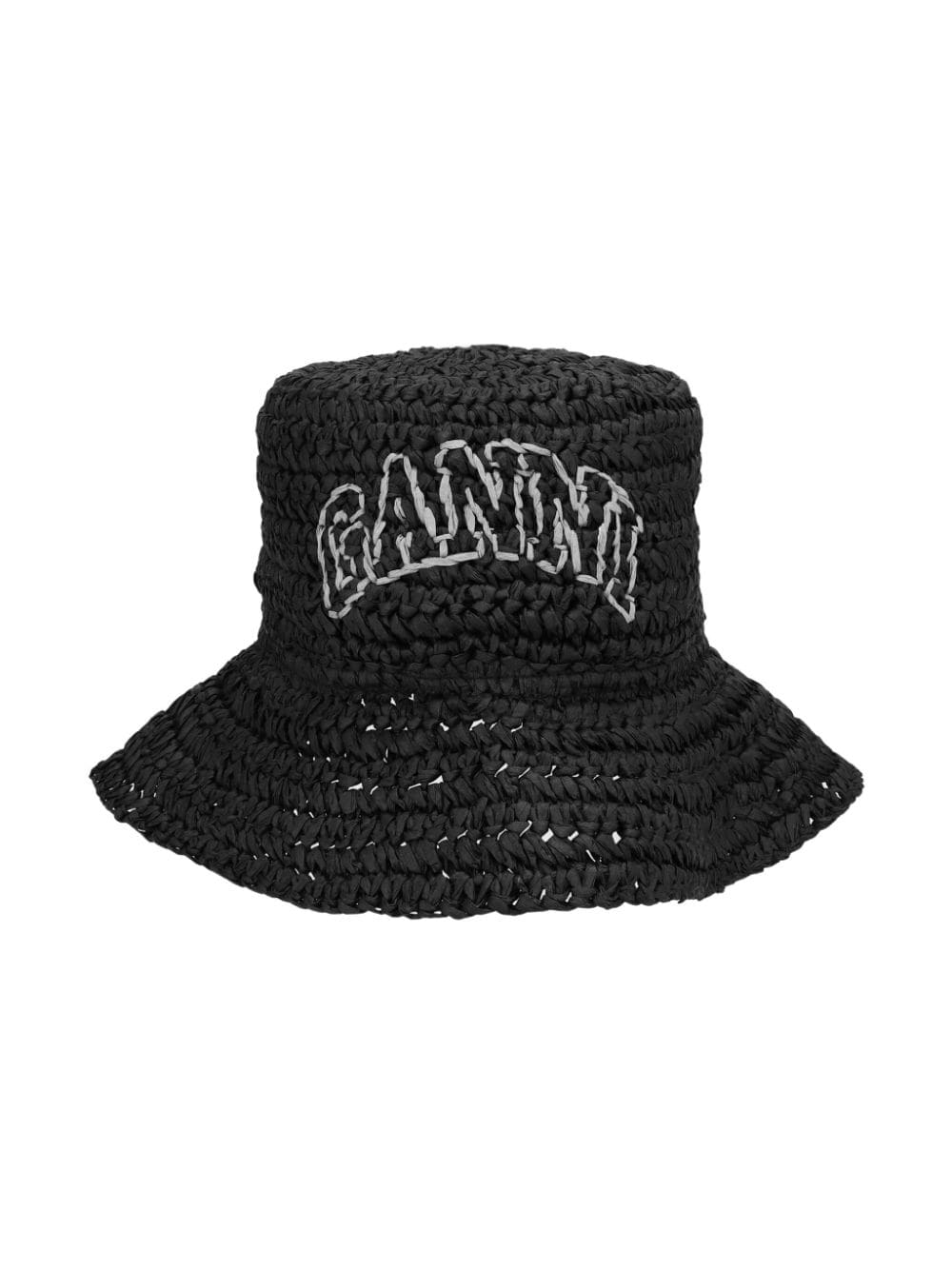GANNI Raffia hoed met geborduurd logo - Zwart