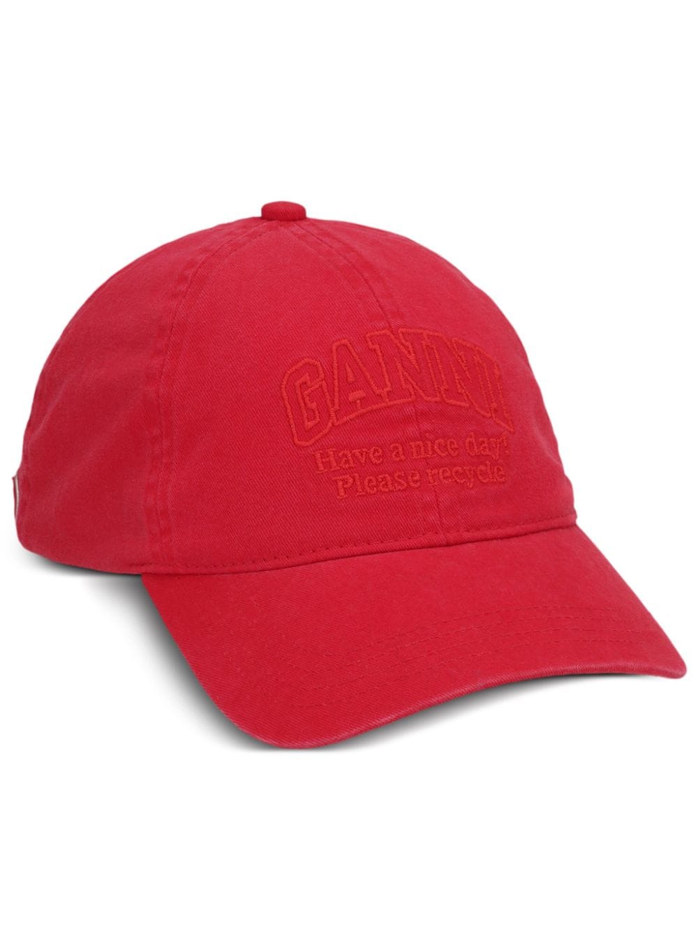 Ganni Logo-embroidered Cotton Cap In Rot