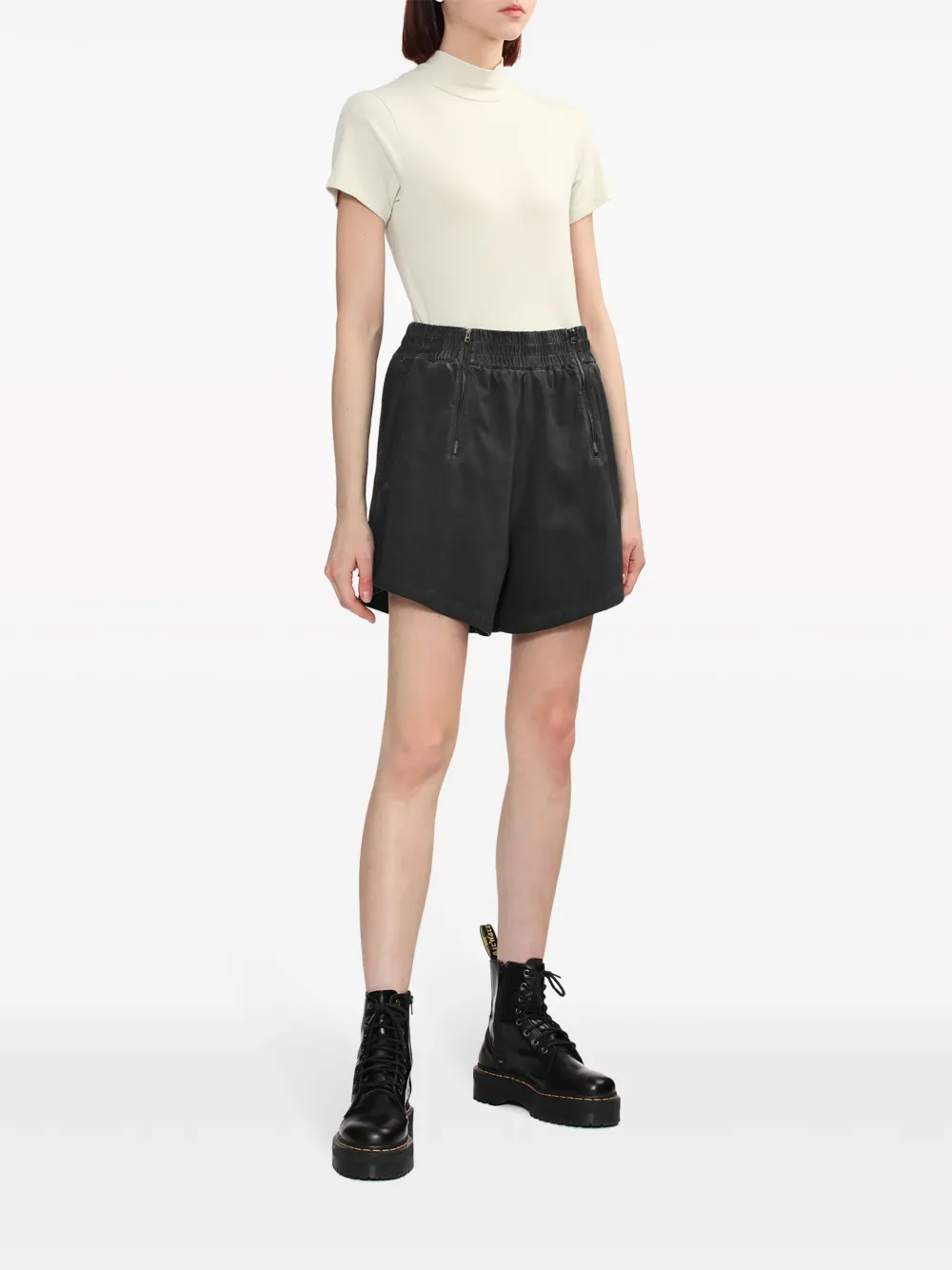 izzue wide leg cotton shorts - Zwart