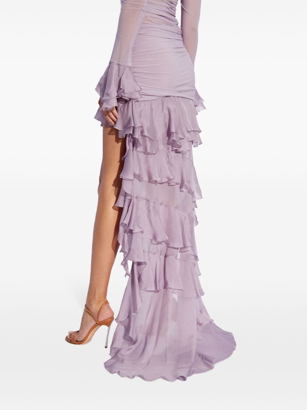 Shop Blumarine Ruffled Silk Mini Skirt In Purple