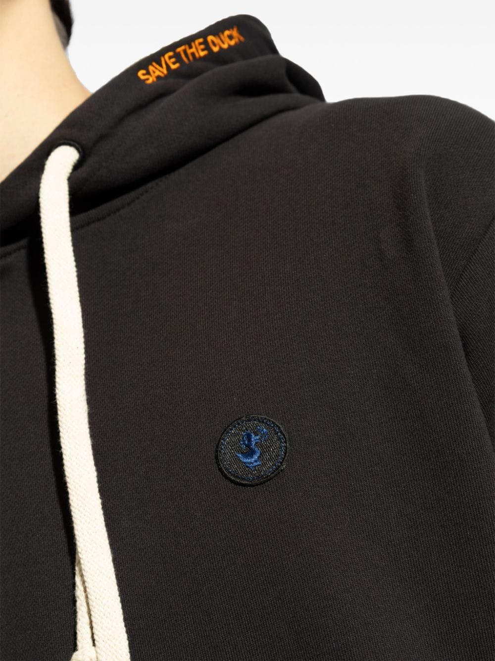 Shop Save The Duck Embossed Logo Cotton Hoodie In 黑色