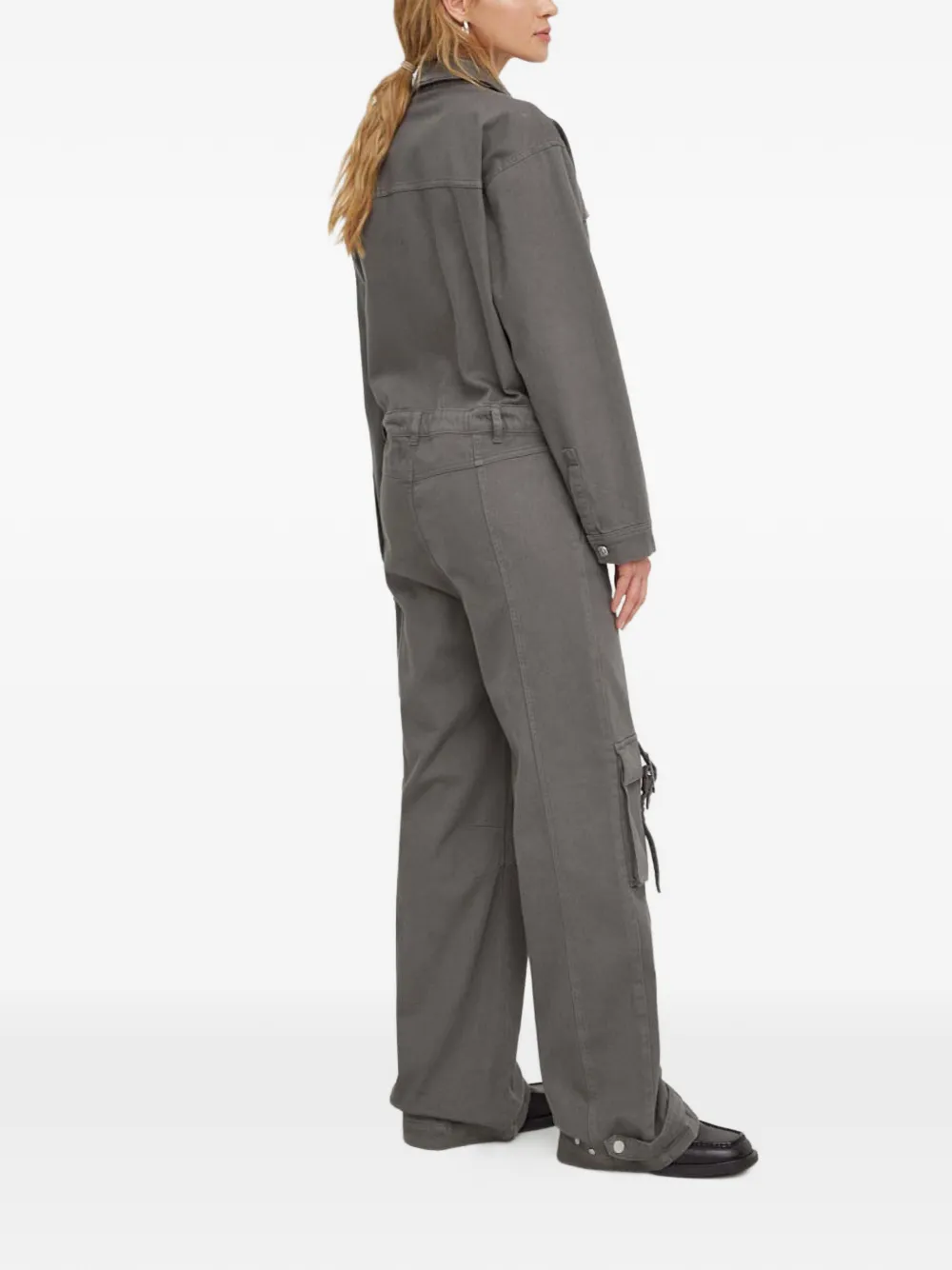  Gestuz Point-collar Chest-pocket Jumpsuit - Grey 
