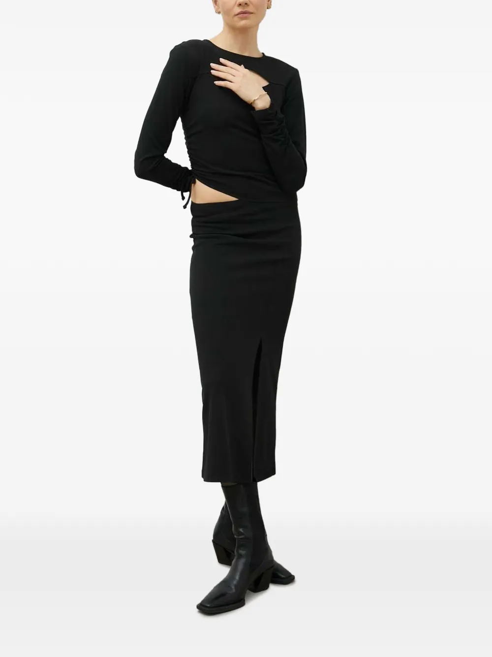 Gestuz cut-out gathered midi dress - Nero