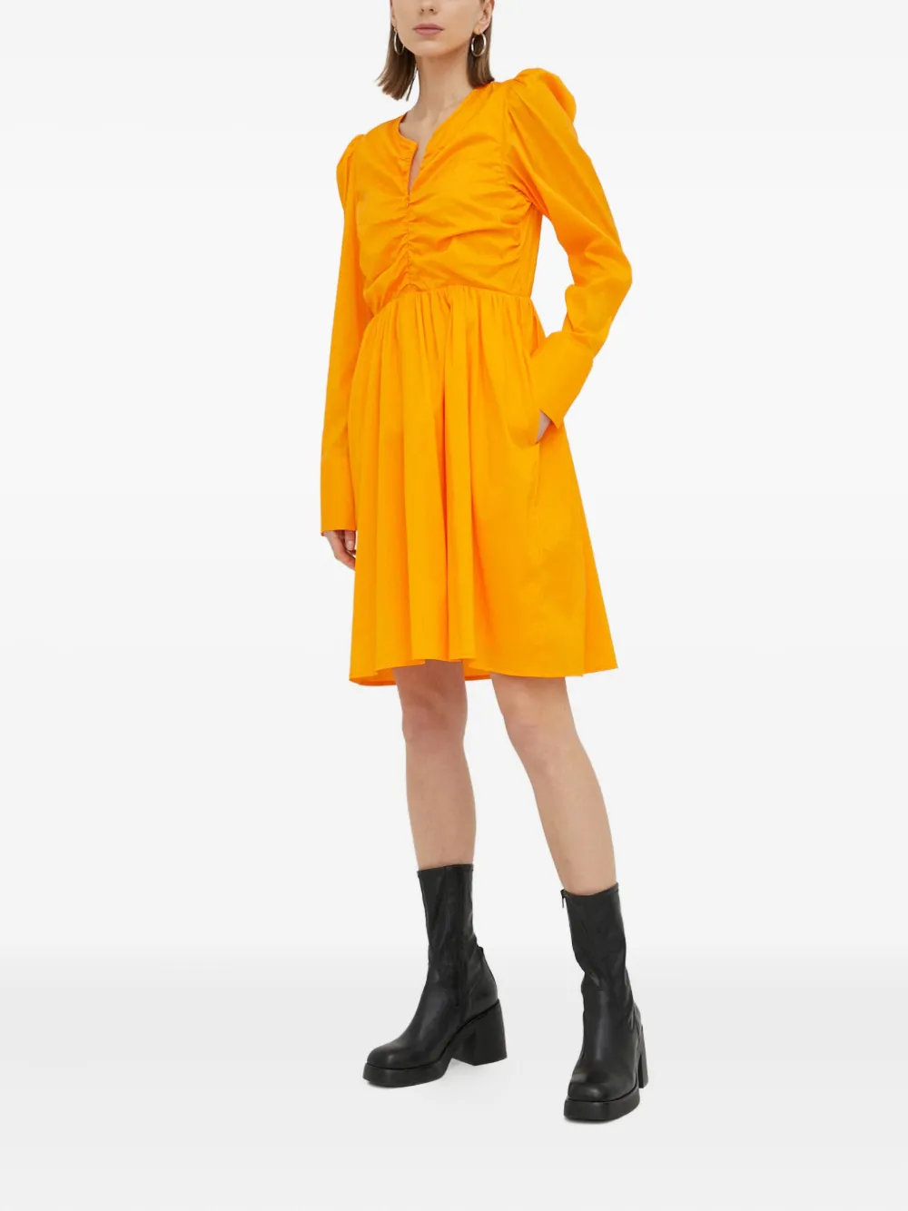 Gestuz ruched long-sleeve dress - Oranje