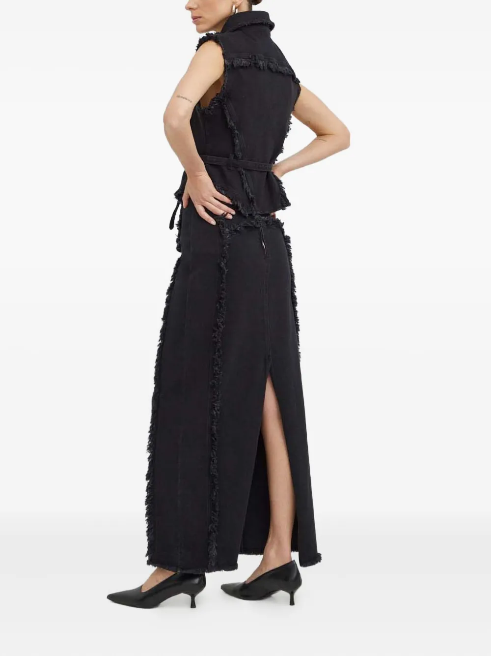 Gestuz Fringed Slit Skirt In Black