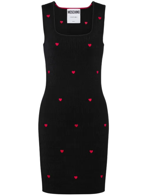 Robe courte en maille à cœurs brodés - Moschino - Modalova
