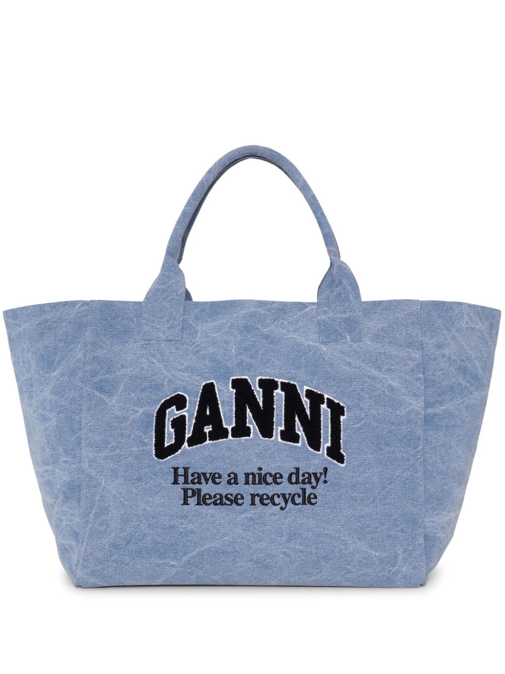 Ganni Logo-embroidered Tote Bag In Blue