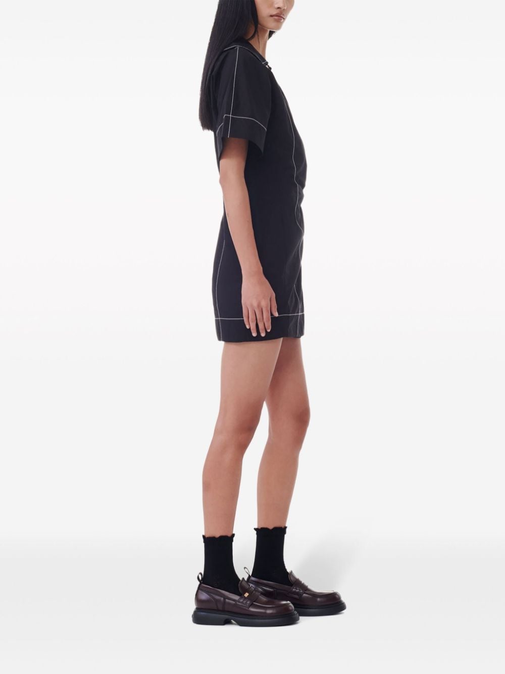 Shop Ganni Contrast-stitch Mini Dress In Schwarz