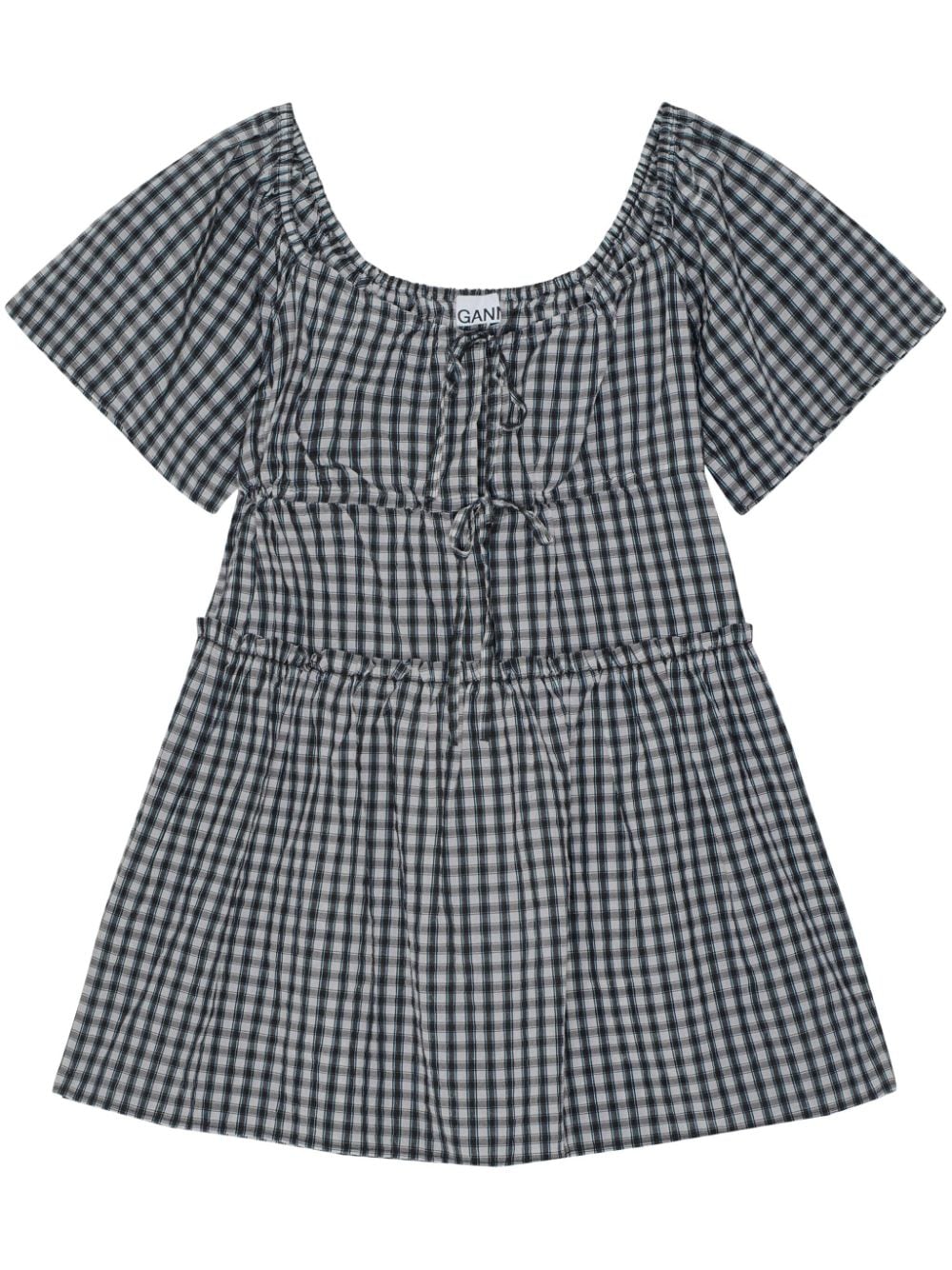 Ganni Check-print Mini Dress In Schwarz