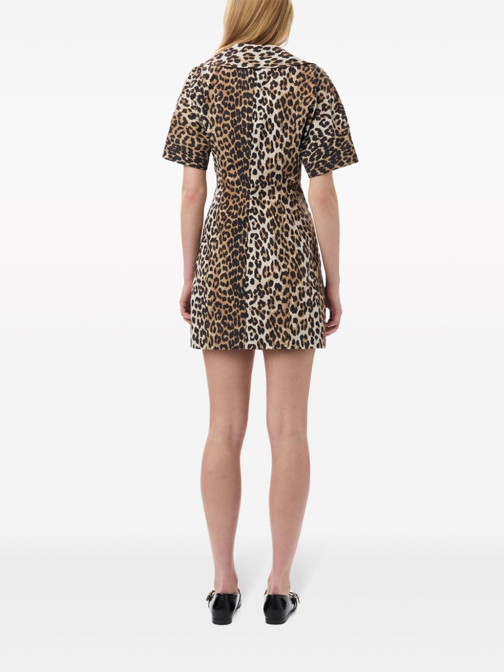 Shop Ganni Leopard-print Wrap Minidress In Braun