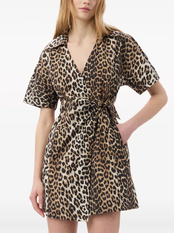GANNI leopard print Wrap Minidress Brown FARFETCH TR