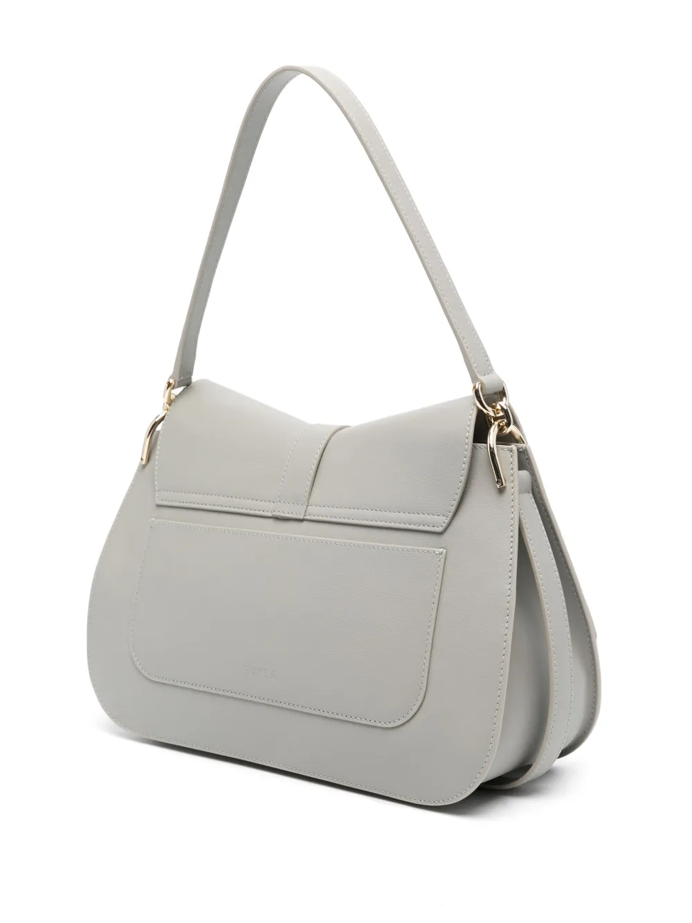 Shop Furla Flow L Leather Tote Bag In Grey