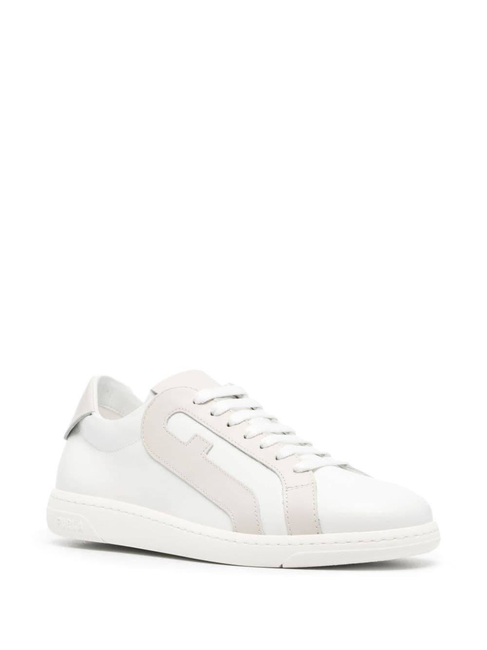 Shop Furla Arch-motif Leather Sneakers In White