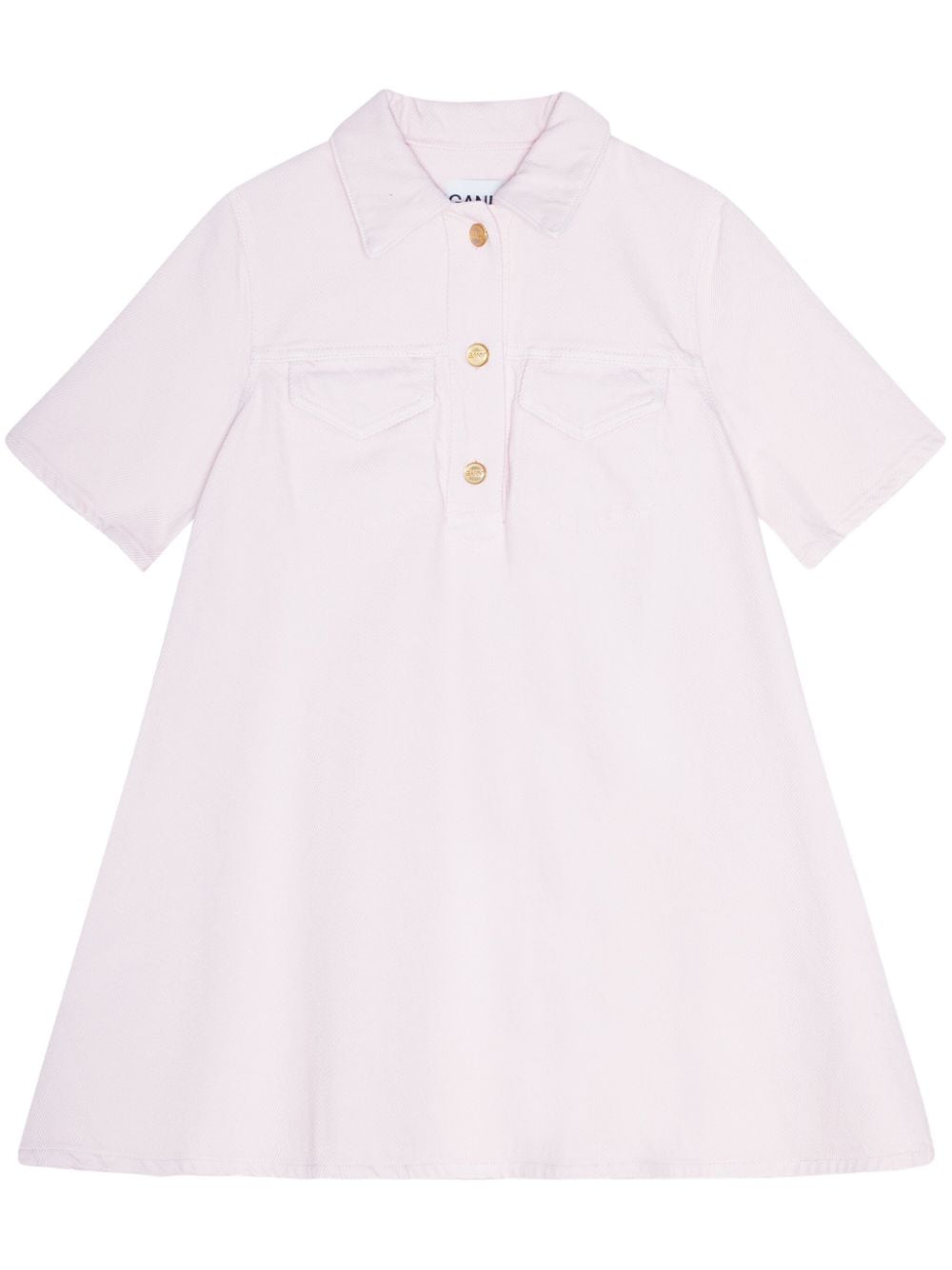 Ganni Short-sleeve Denim Dress In Rosa