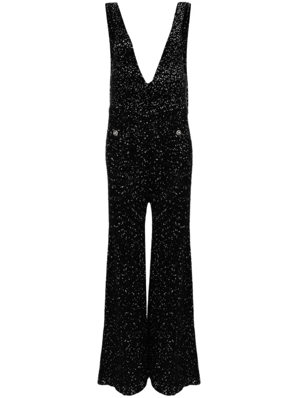 CHANEL Pre Owned Speckled boucle knit Jumpsuit Black FARFETCH