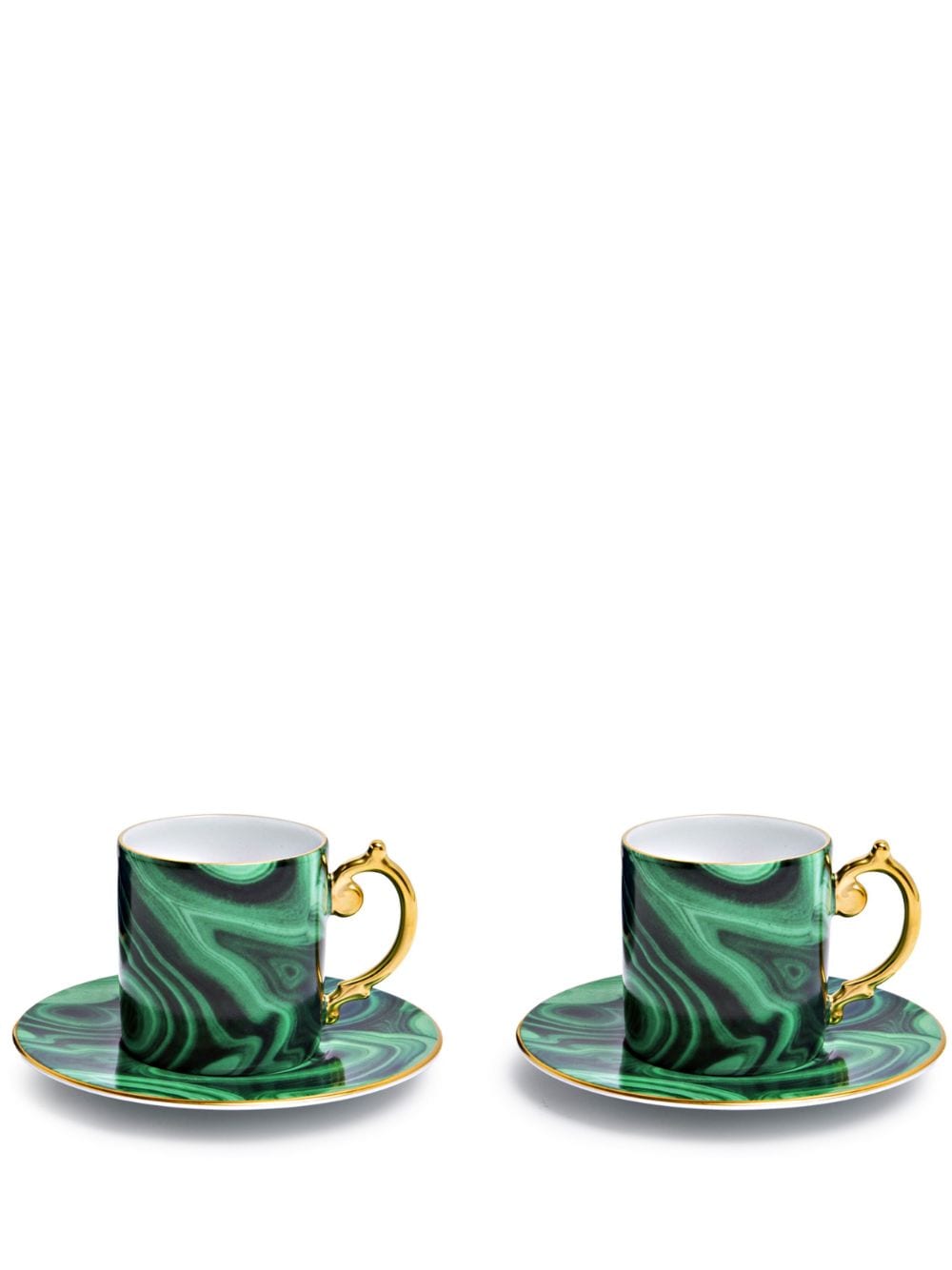 L'objet Malachite Espresso Cup And Saucer (set Of Two) In Green/ Gold