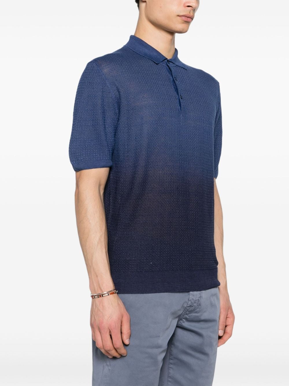 Shop Corneliani Ribbed-knit Polo Shirt In Blue