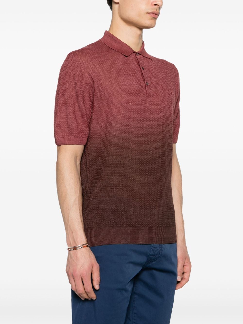 Shop Corneliani Ribbed-knit Polo Shirt In Red