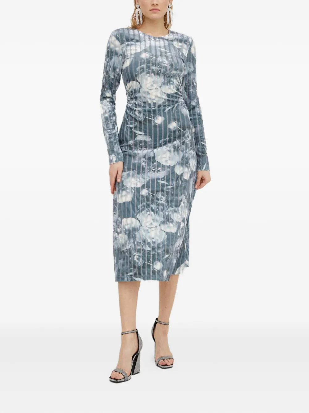 Stine Goya Gestreepte midi-jurk met bloemen - Blauw