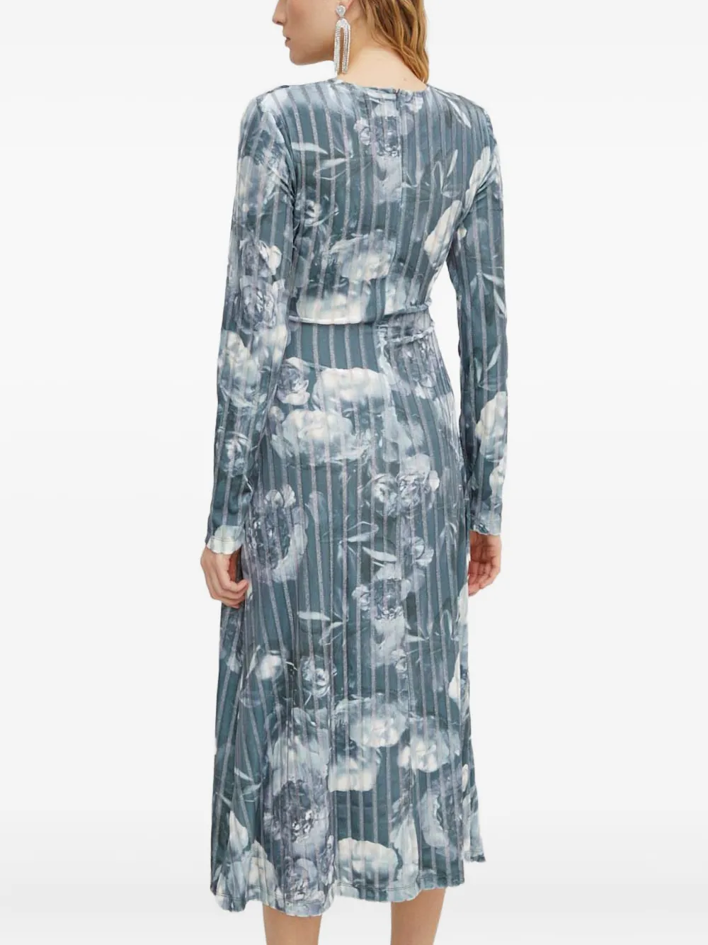 Stine Goya Striped Floral Midi Dress In Blue