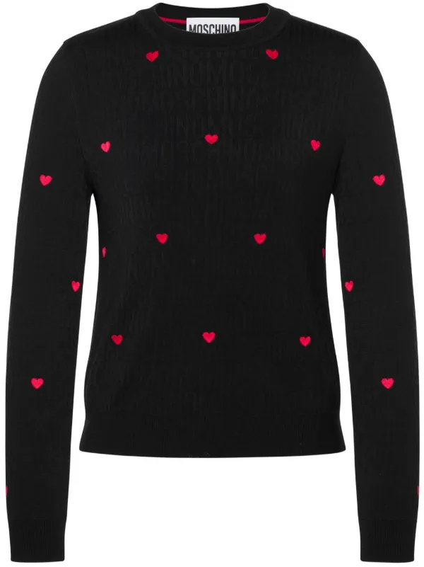 Moschino heart embroidered intarsia knit Jumper Black FARFETCH HK