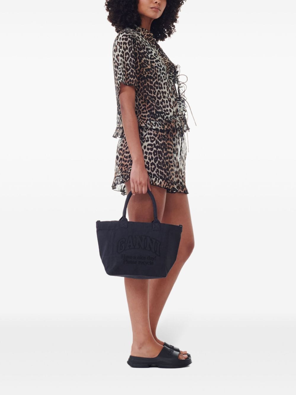 Shop Ganni Logo-embroidered Tote Bag In Schwarz