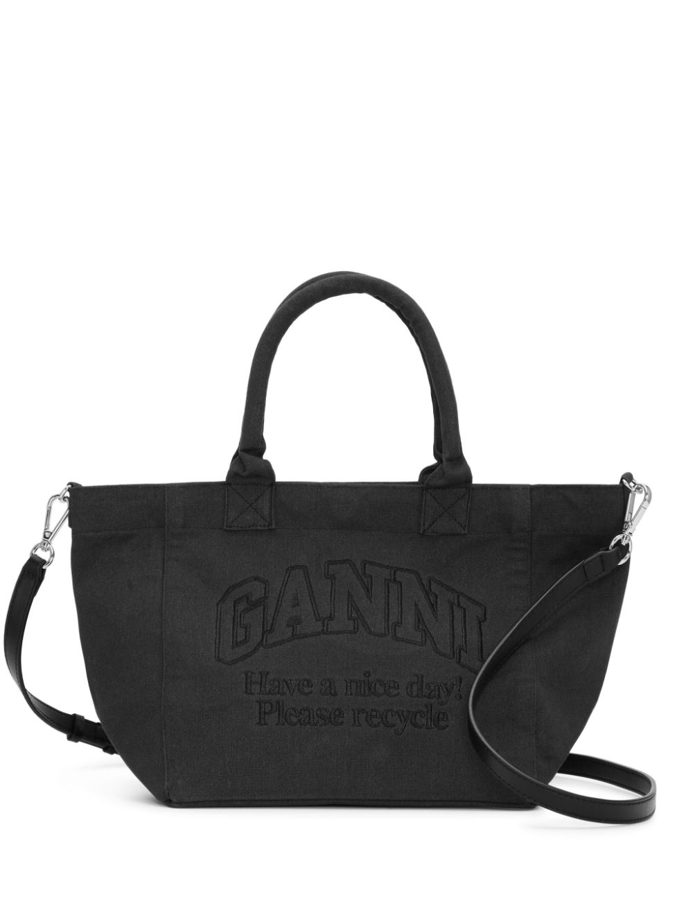 Shop Ganni Logo-embroidered Tote Bag In Schwarz