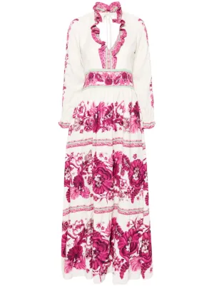 knee length dresses for ladies Stine Goya Floral Print Puff Sleeve Midi Dress in Umber Windflower at Nordstrom, Size XX-SMALL