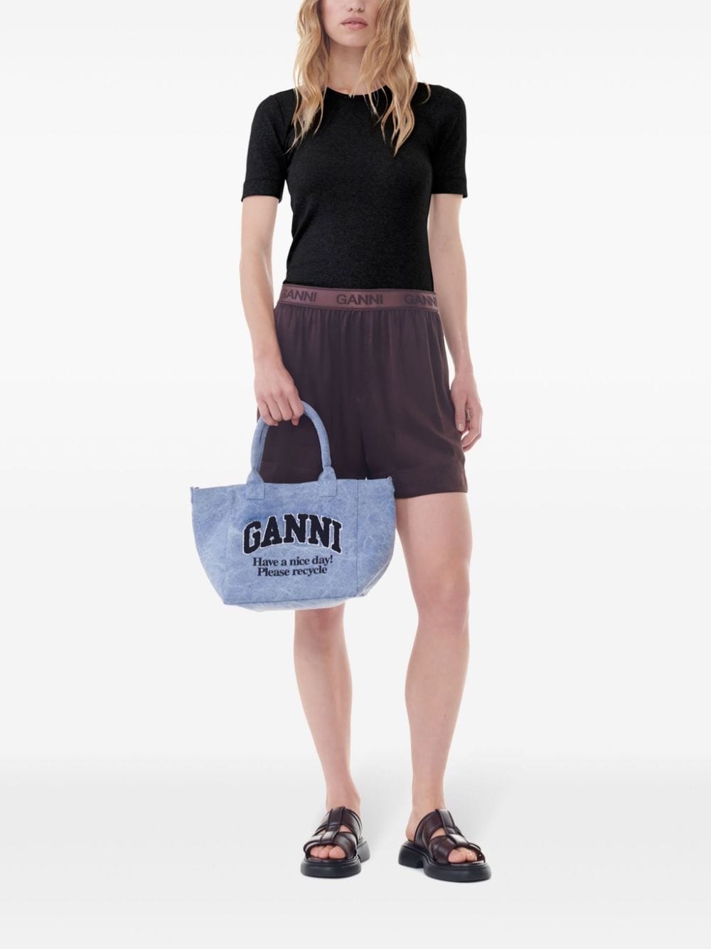 Shop Ganni Logo-embroidered Tote Bag In Blue