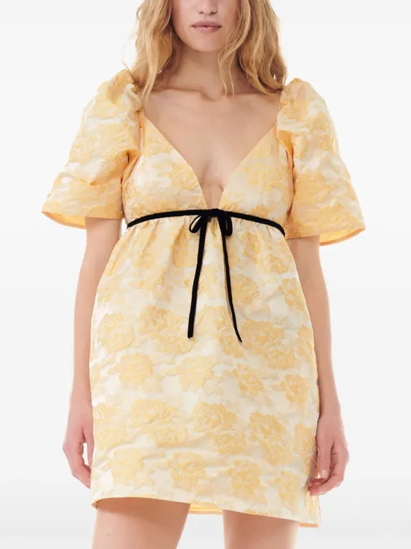 GANNI floral pattern V neck Dress Yellow FARFETCH CA