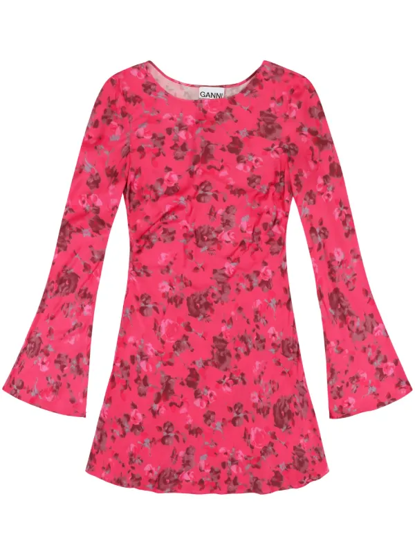 GANNI floral-print long-sleeve Dress | Pink | FARFETCH EG