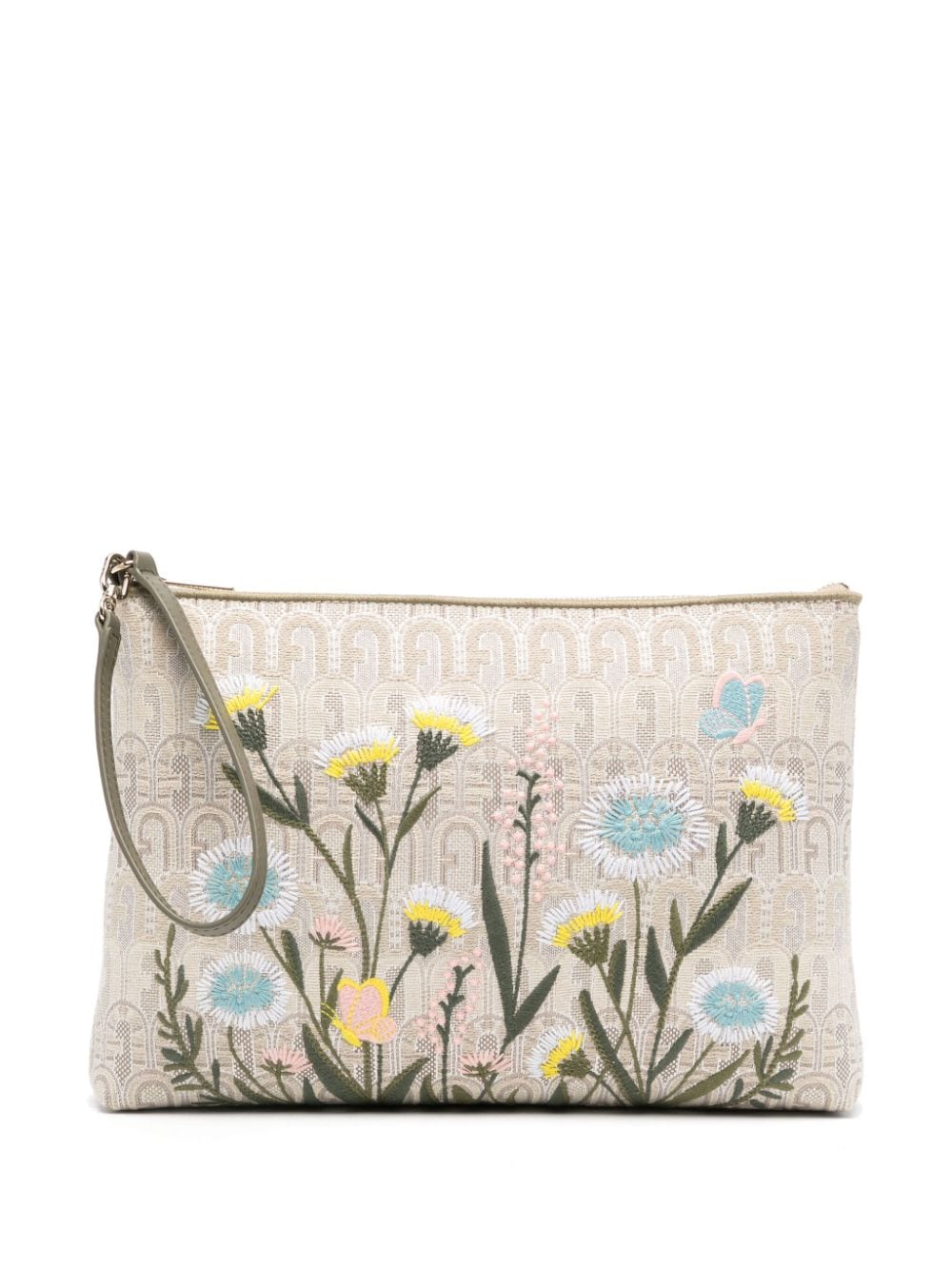 Furla Logo-jacquard Clutch Bag In Neutrals