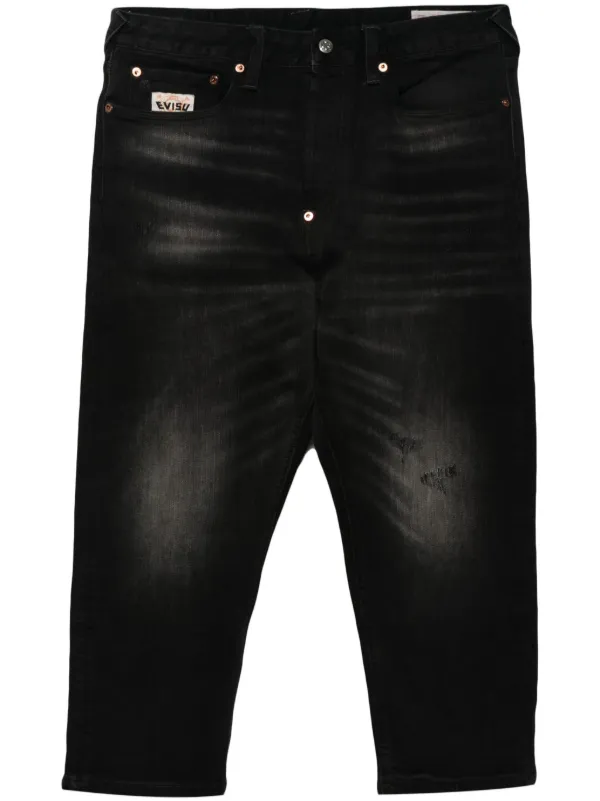 EVISU Calça Jeans Cropped Com Patch De Logo | Preto | FARFETCH BR