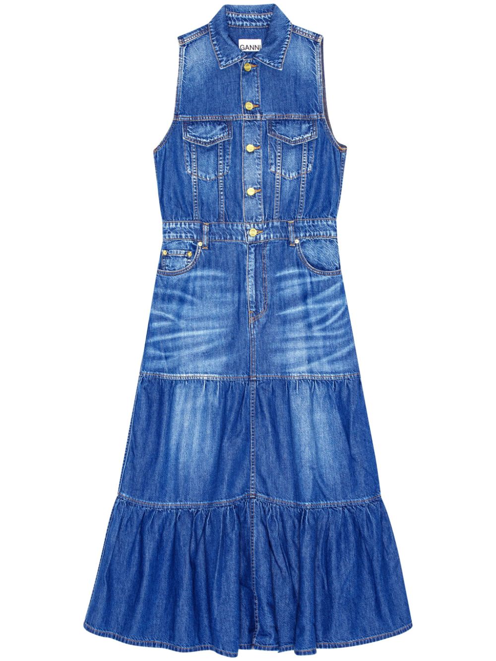 Ganni Sleeveless Denim Dress In Blau