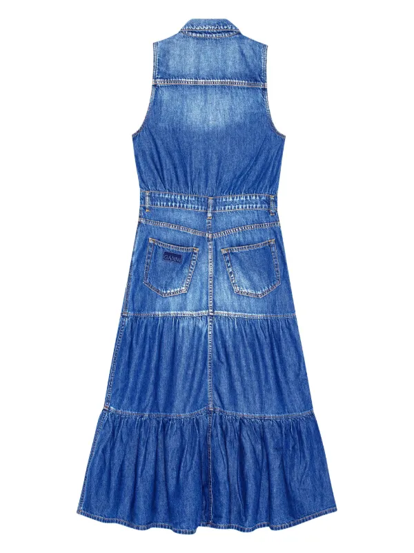 Ganni デニム ストラップ フリル ミニドレス Blue/関送込 GANNI Sleeveless Denim Dress | Blue | FARFETCH