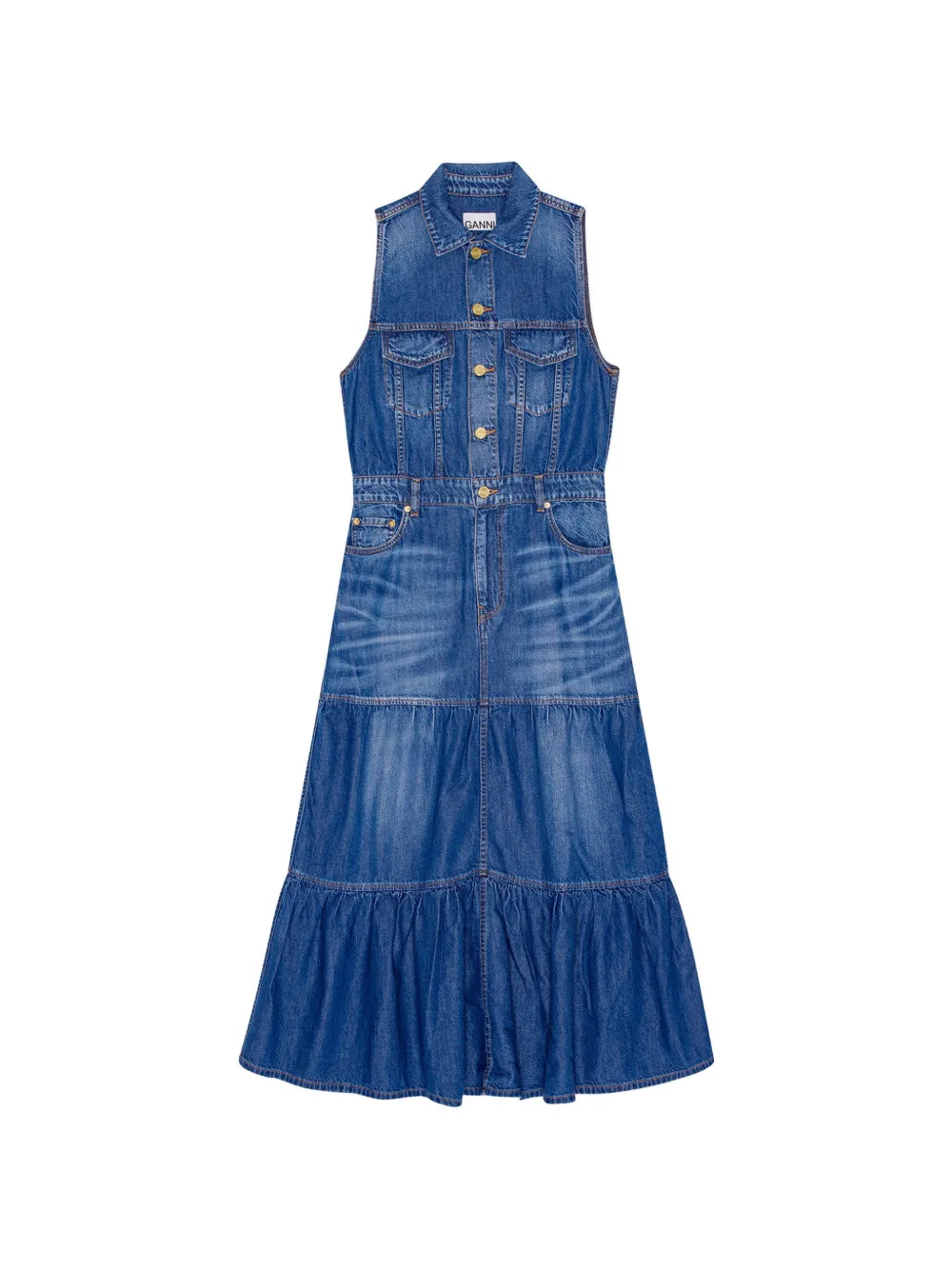 GANNI Mouwloze denim jurk Blauw