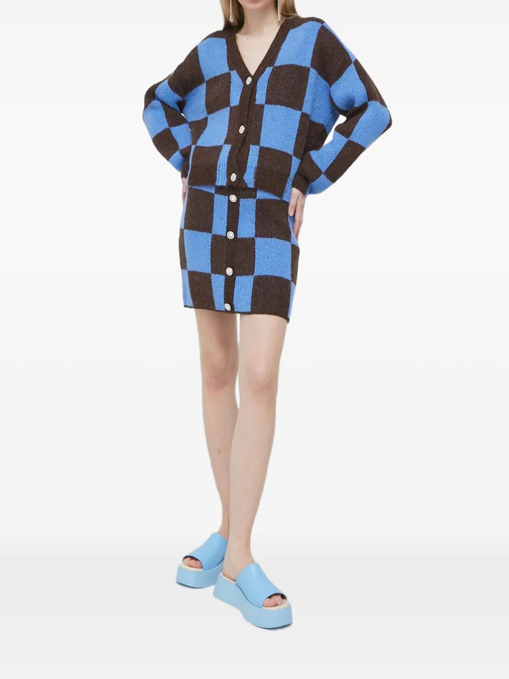 Stine Goya Geruite mini-rok met knopen - Blauw