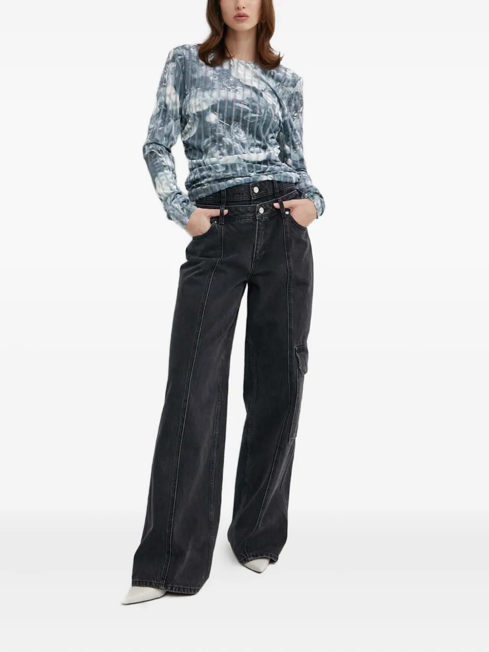 Stine Goya Geribbelde top met bloemen - Blauw