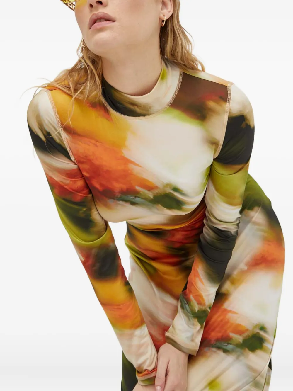 Stine Goya Midi-jurk met print en lange mouwen Beige