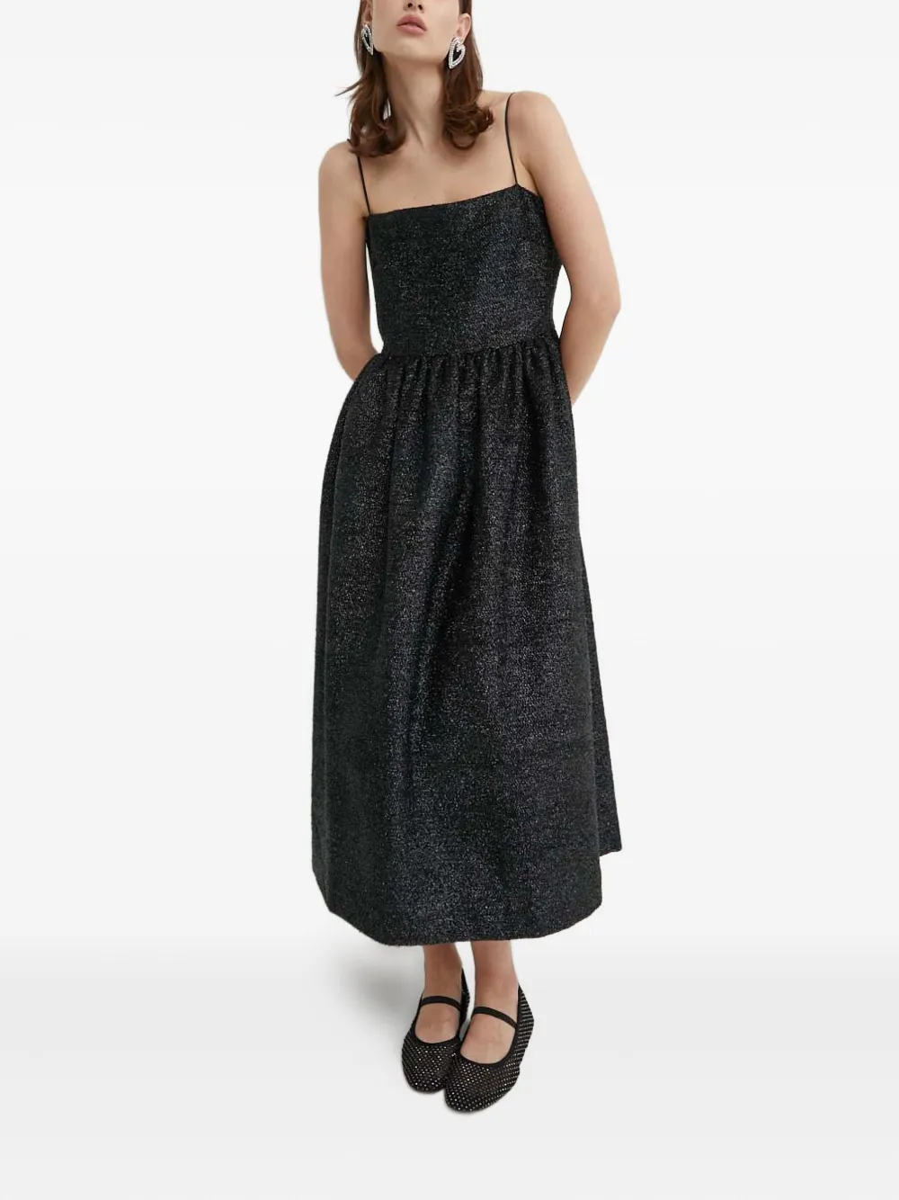 Stine Goya Square-neck Midi Dress In Black