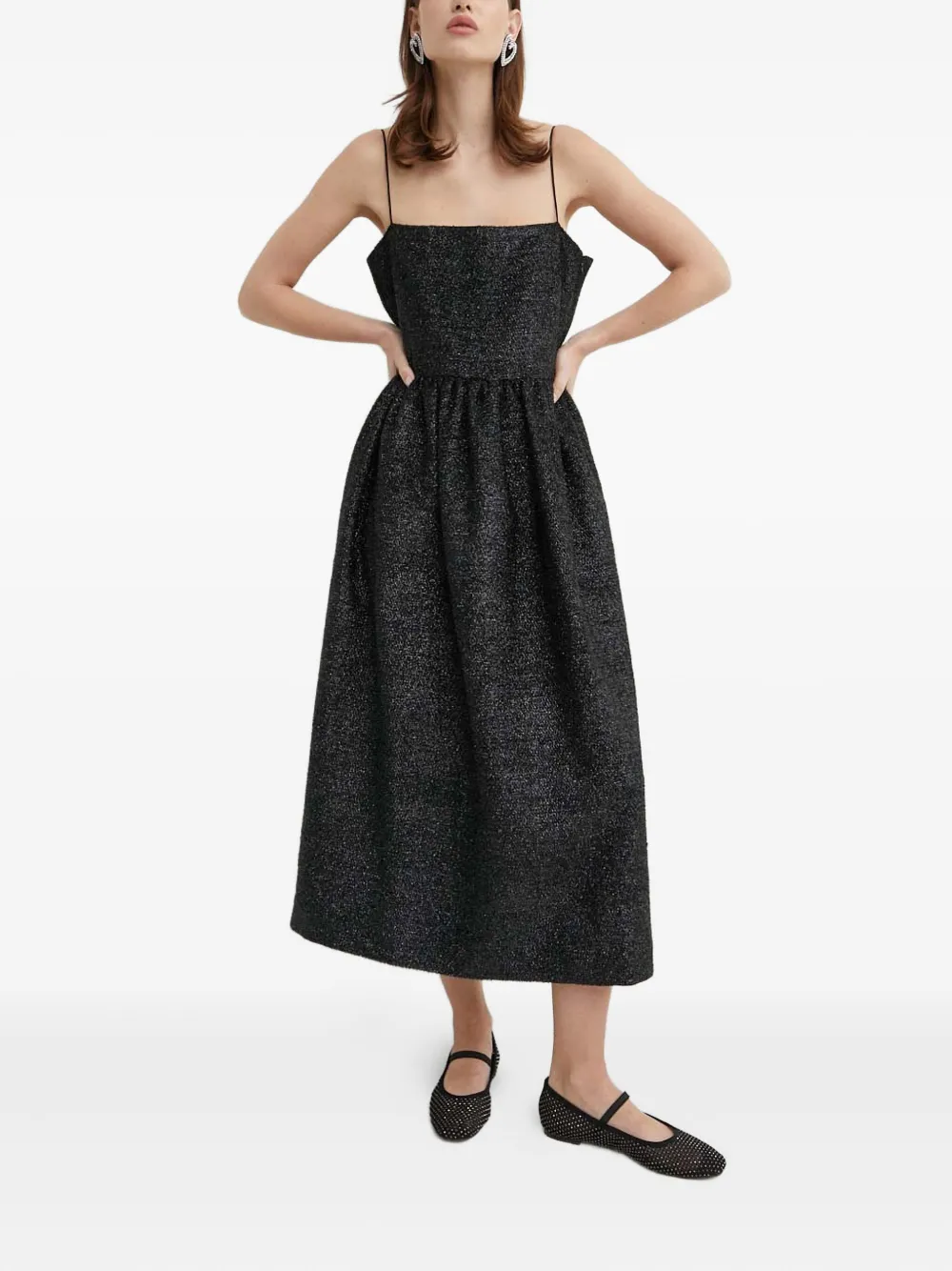 Stine Goya Square-neck Midi Dress In Black