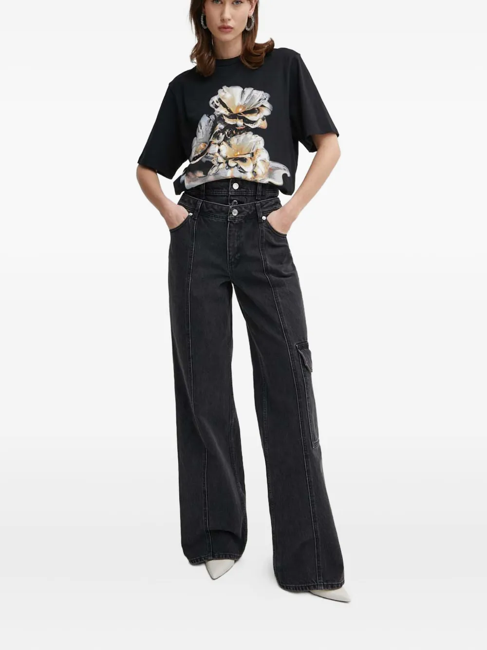 Stine Goya Button Cargo-pocket Jeans In Black