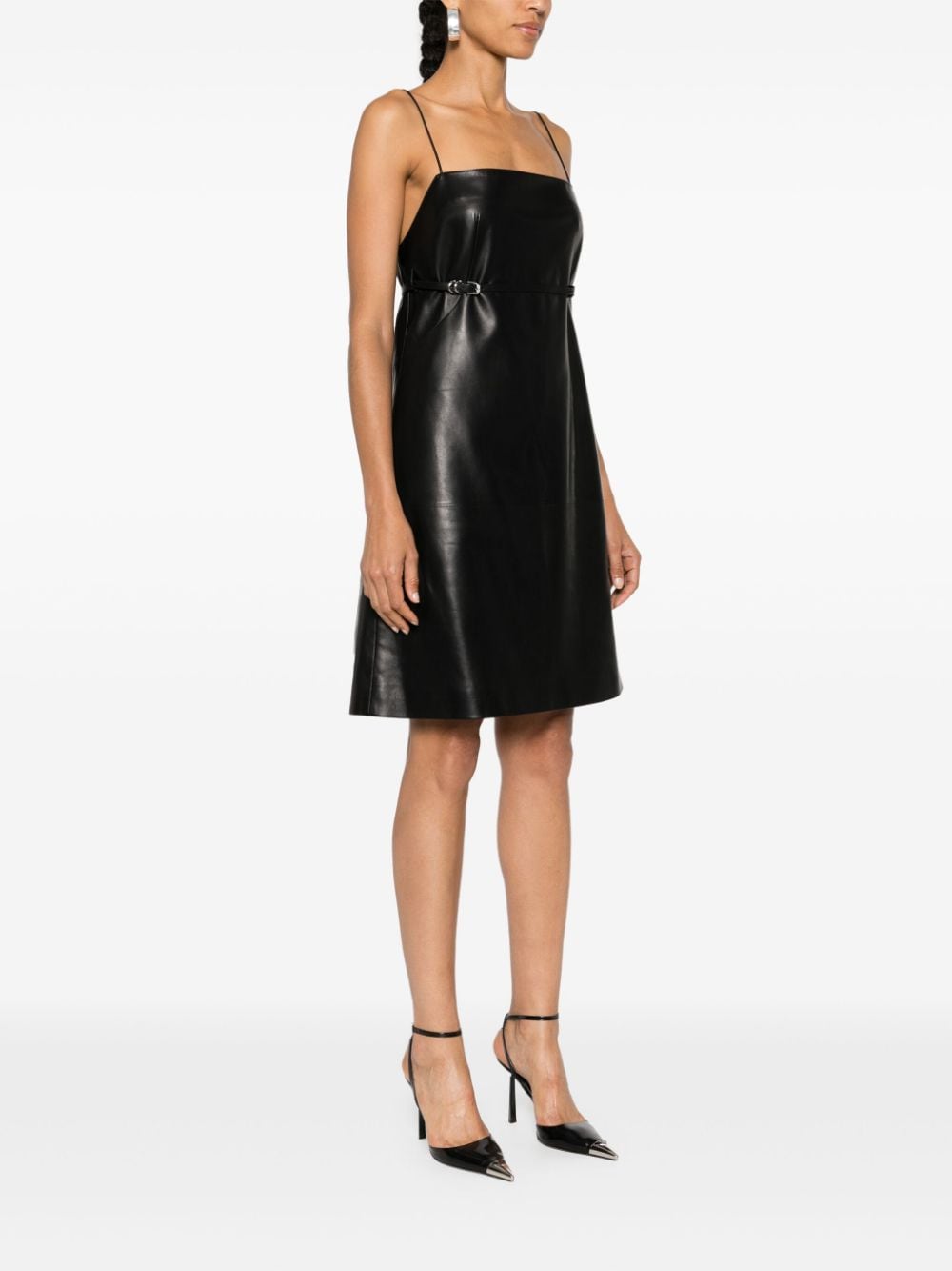 Shop Givenchy Belted Leather Mini Dress In Black