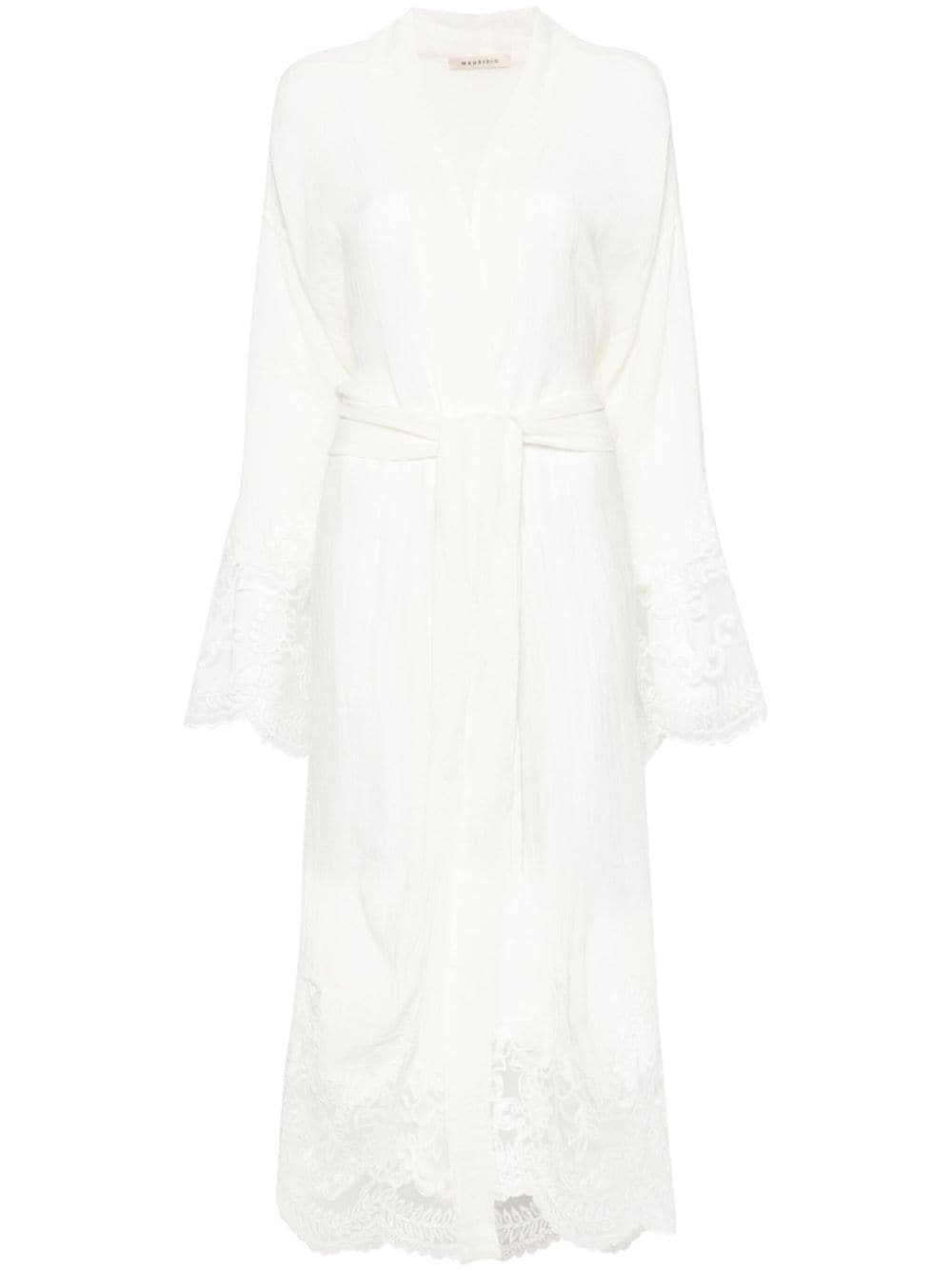 Maurizio Mykonos Lace-panelling Long Coat In White