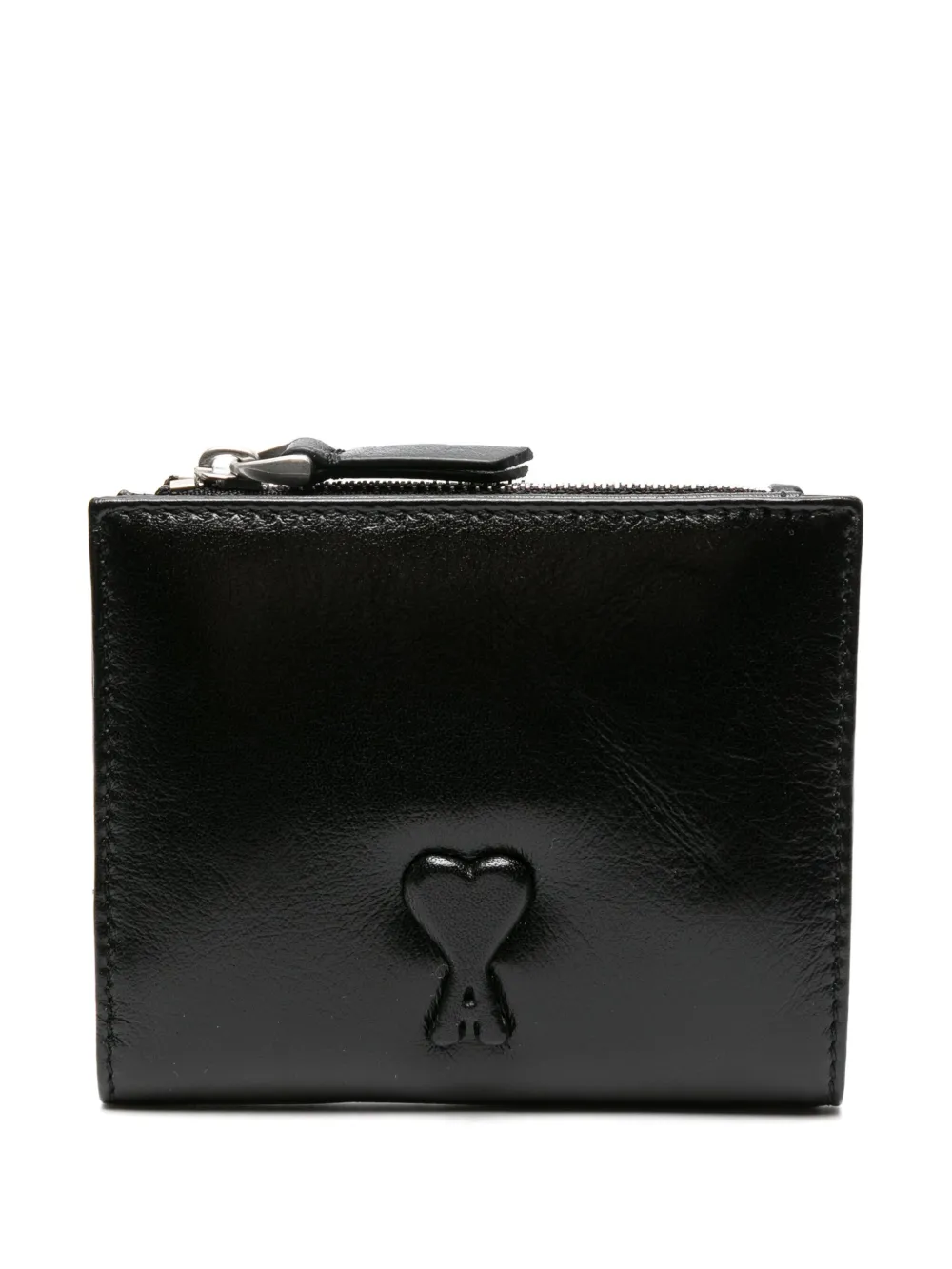 Ami Alexandre Mattiussi Ami De Coeur-embossed Leather Wallet In Black