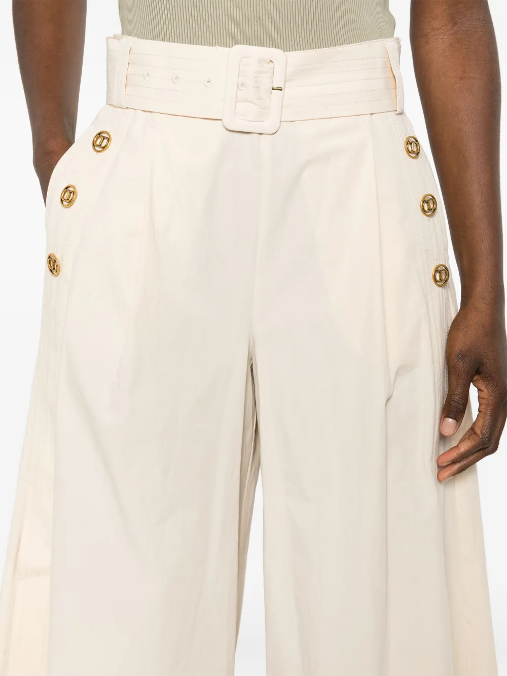 Shop Twinset Wide-leg Cropped Trousers In Neutrals